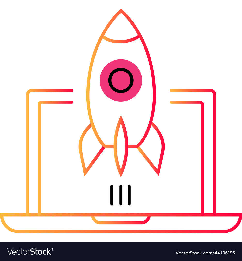 Web project startup icon rocket on laptop