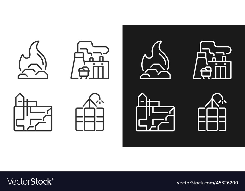 Coal processing pixel perfect linear icons set