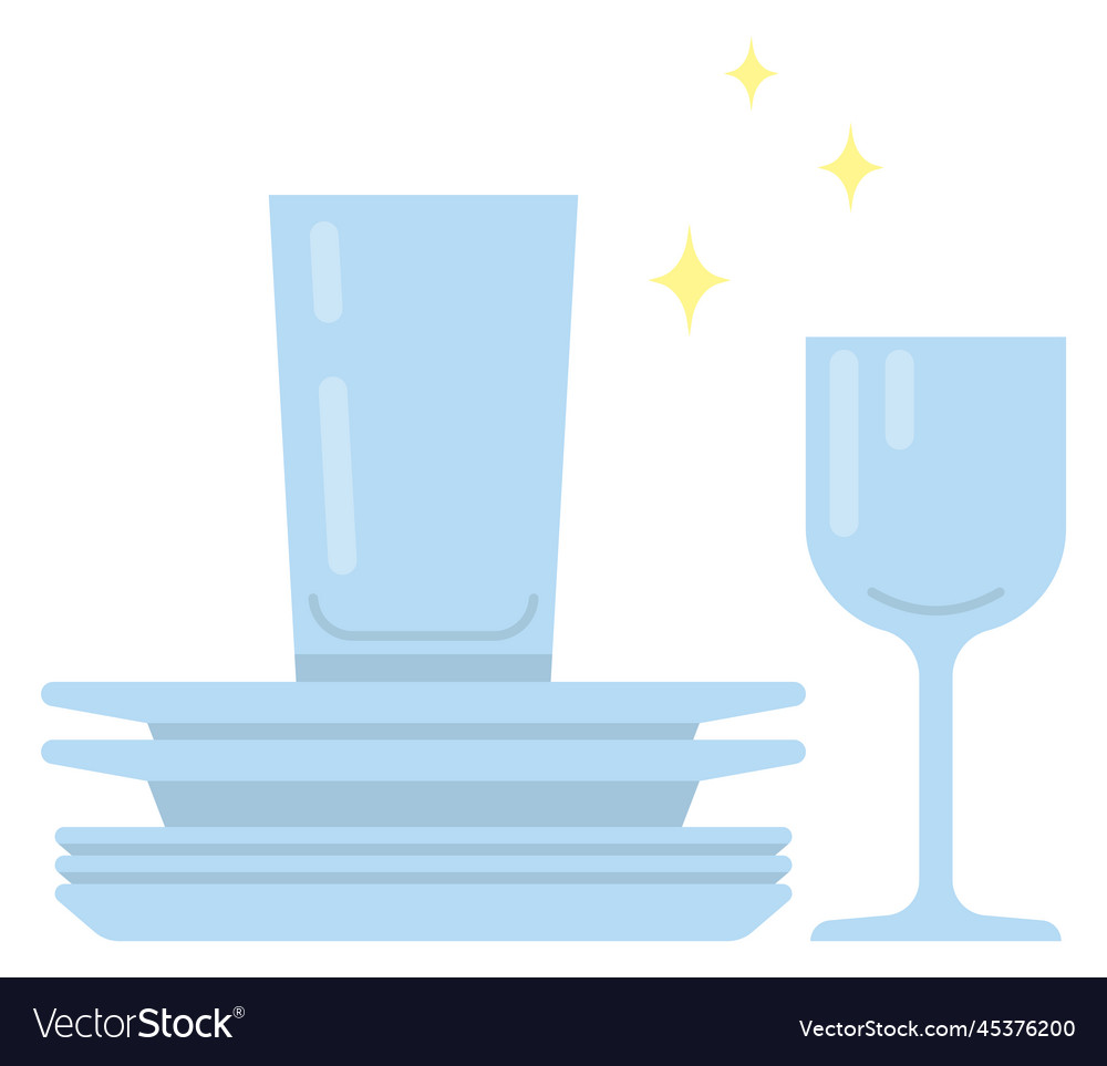Glass dishware cartoon icon clean table plates Vector Image