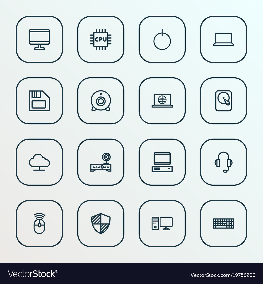 Hardware icons line style set with cpu power
