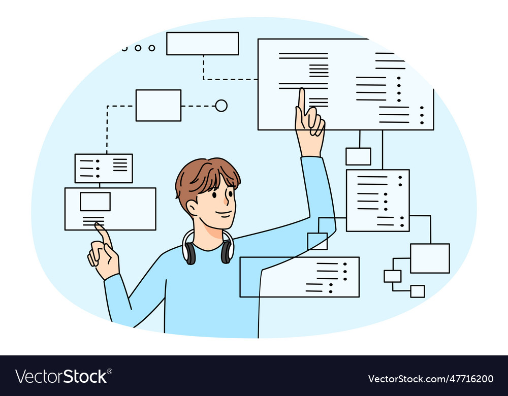 Male programmer working with tabs vector image Male programmer working with tabs