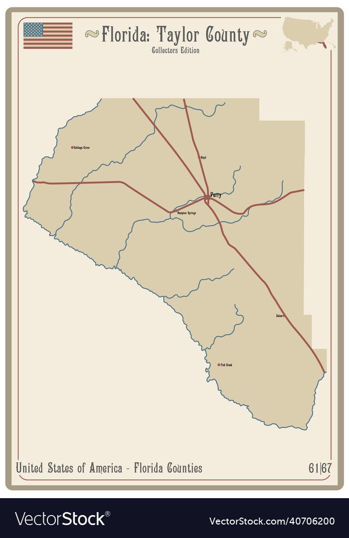 Map of taylor county in florida Royalty Free Vector Image