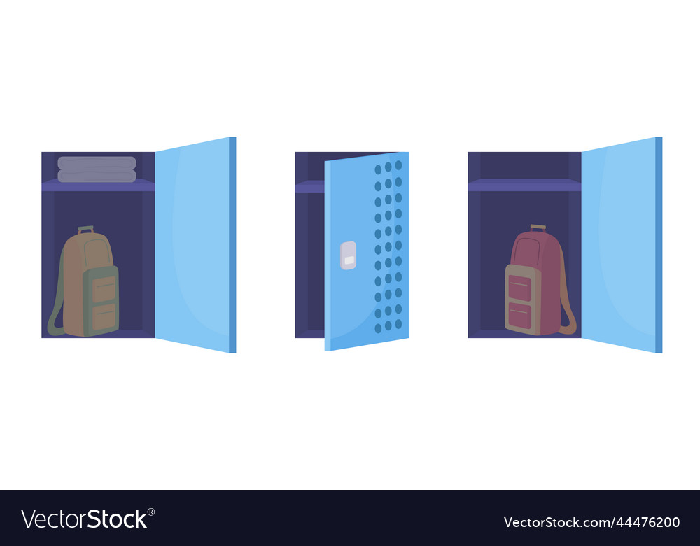 School lockers semi flat color objects set