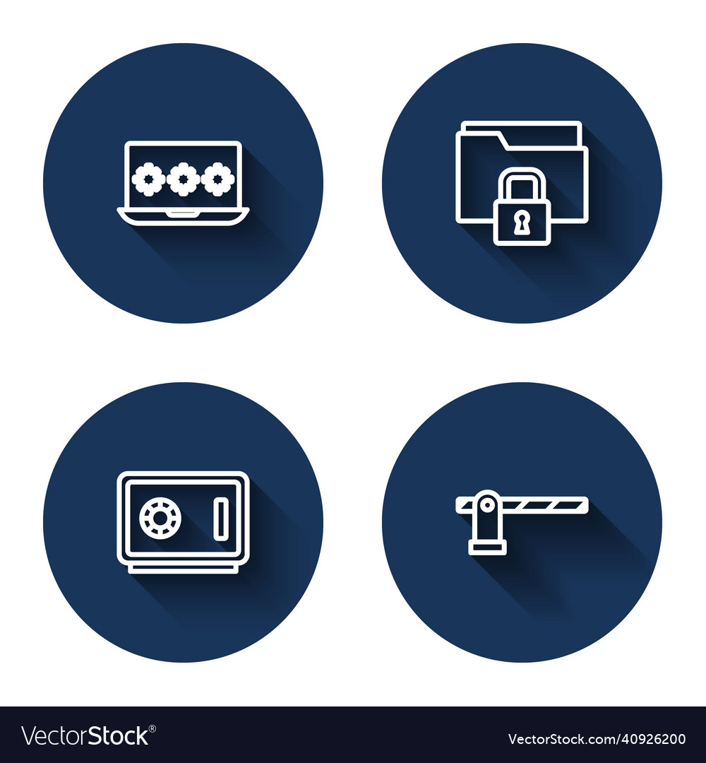 Set line laptop with password folder and lock vector image Set line laptop with password folder and lock