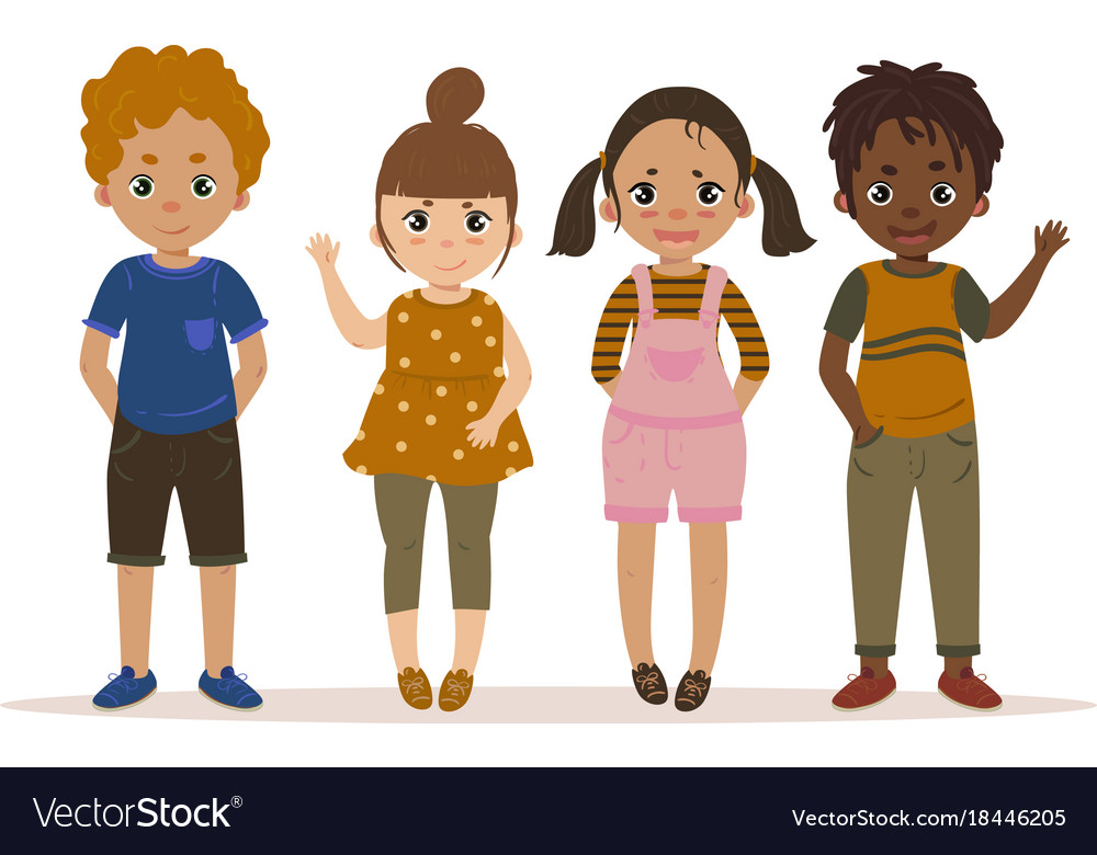 Boys and girls kid set cartoon Royalty Free Vector Image