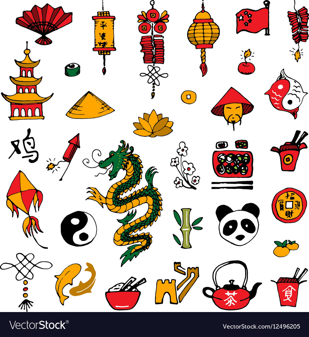 China Icons Sketch Style Royalty Free Vector Image