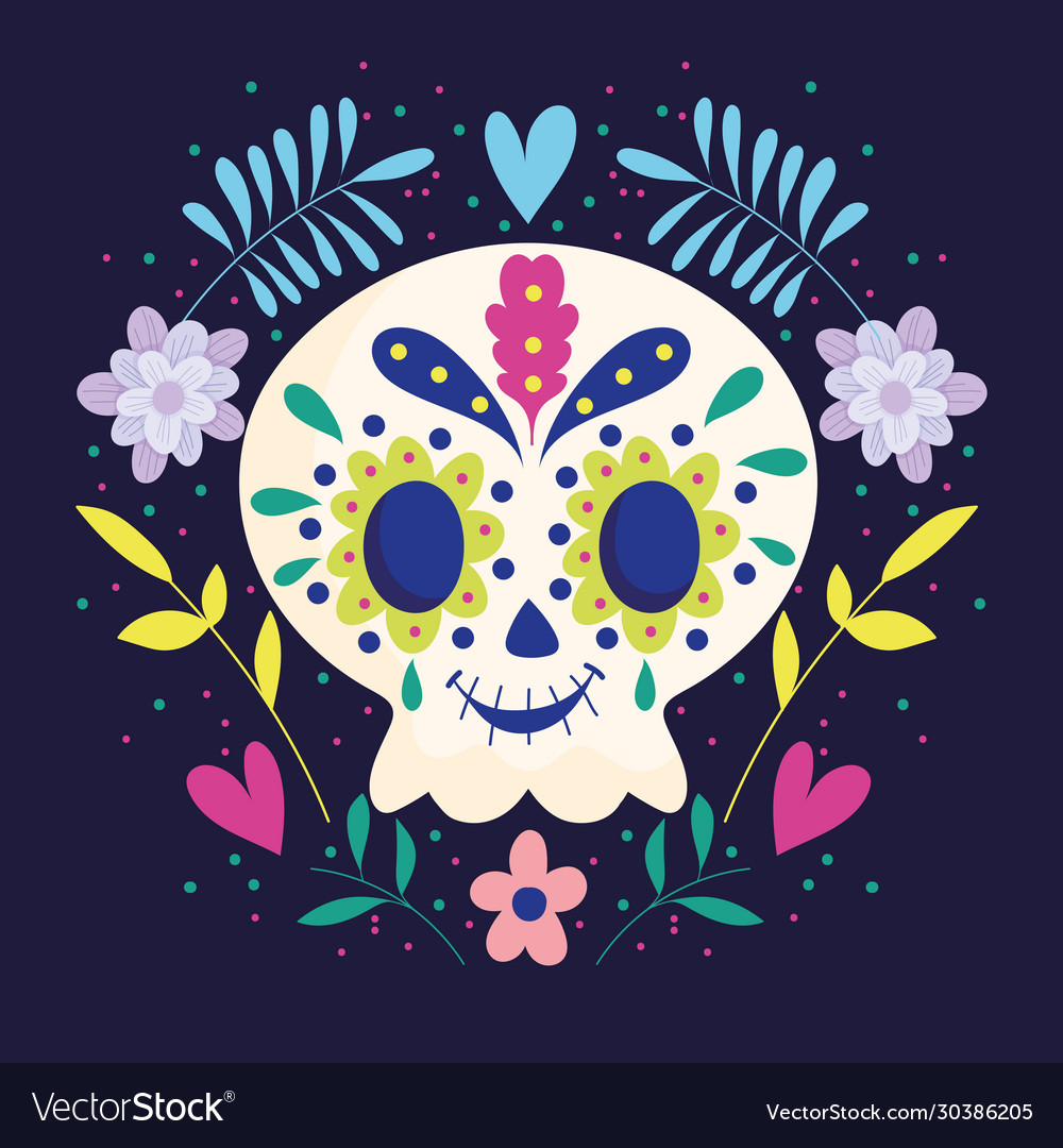 Day dead skull with wreath flowers Royalty Free Vector Image