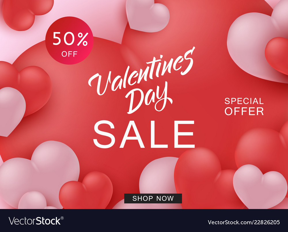 Happy Valentine Day Sale Web Banner With Red And Vector Image