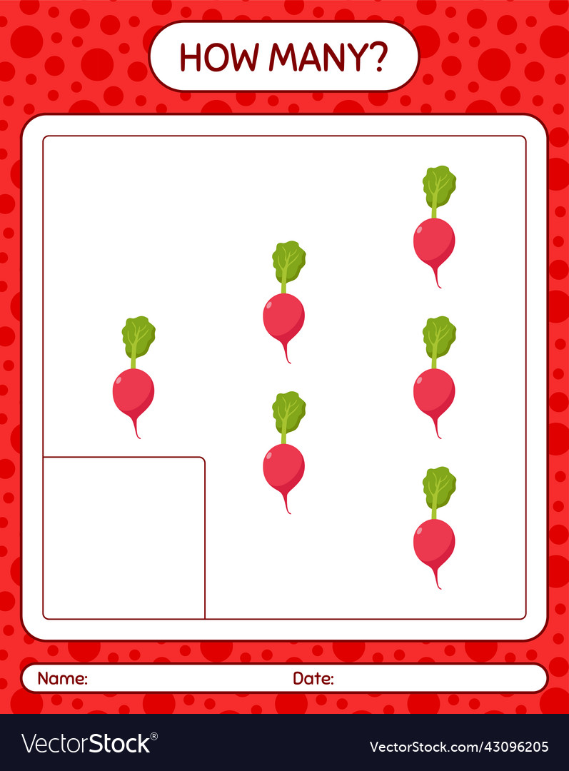 How many counting game with radish worksheet