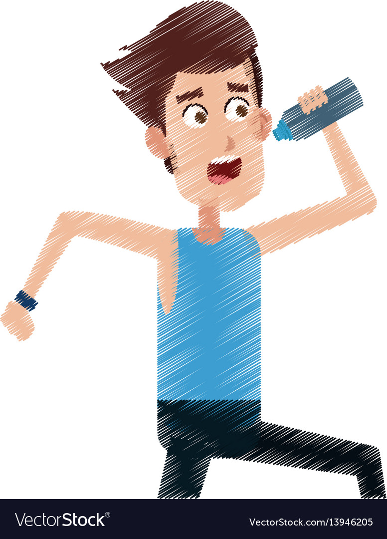 Man drinking water while running icon image vector image Man drinking water while running icon image