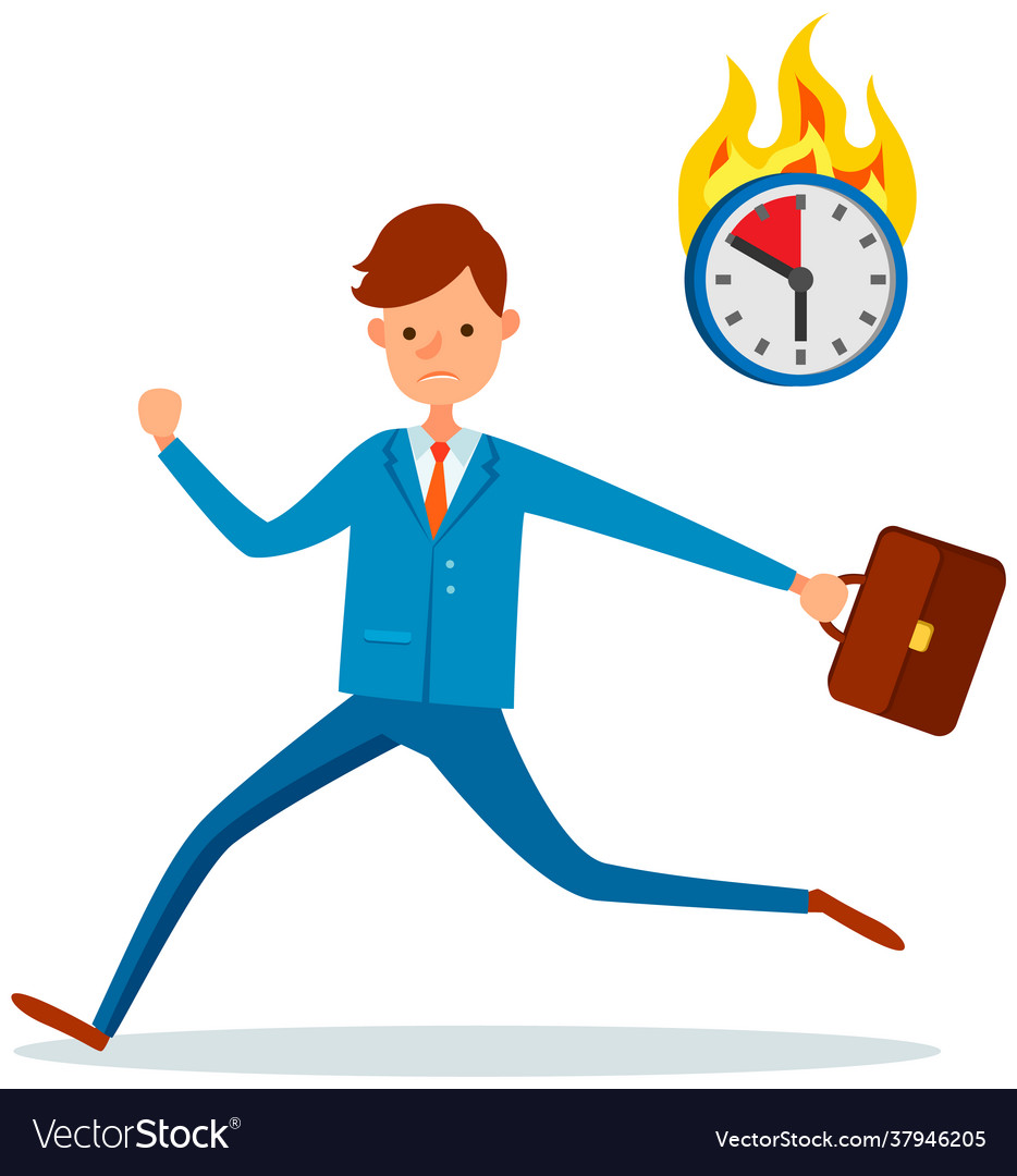 Man rushing and running with suitcase to finish vector image Man rushing and running with suitcase to finish