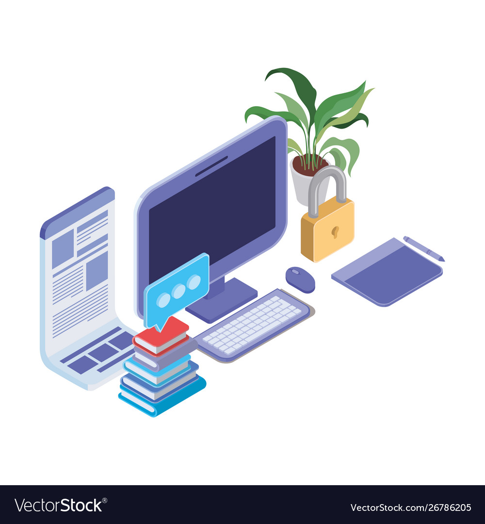 Set icons with desktop computer screen
