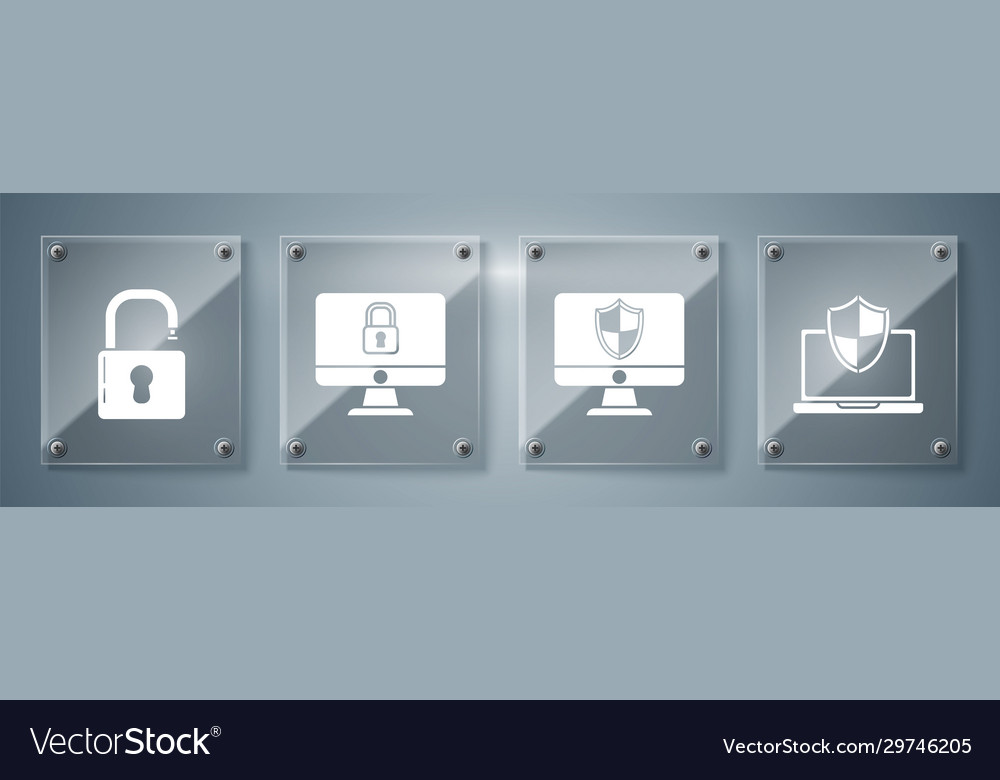 Set laptop protected with shield computer monitor vector image Set laptop protected with shield computer monitor