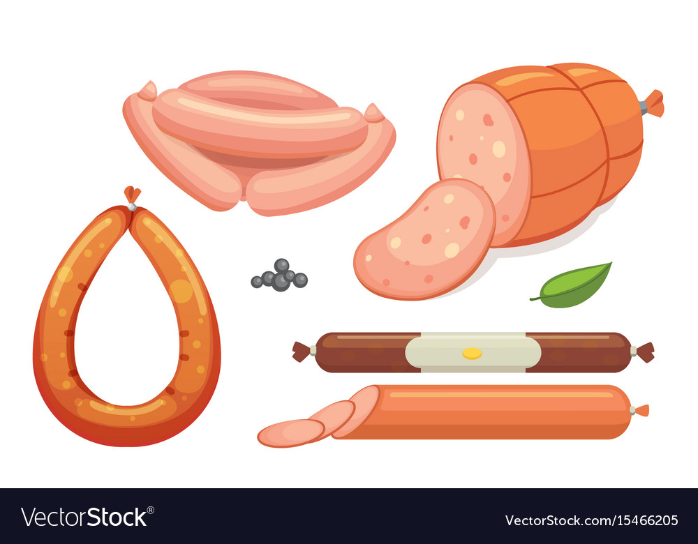 Set Cartoon Wurst Speck geschnitten