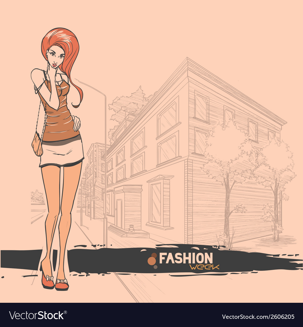 Urban city and sexy girl in short skirt Royalty Free Vector