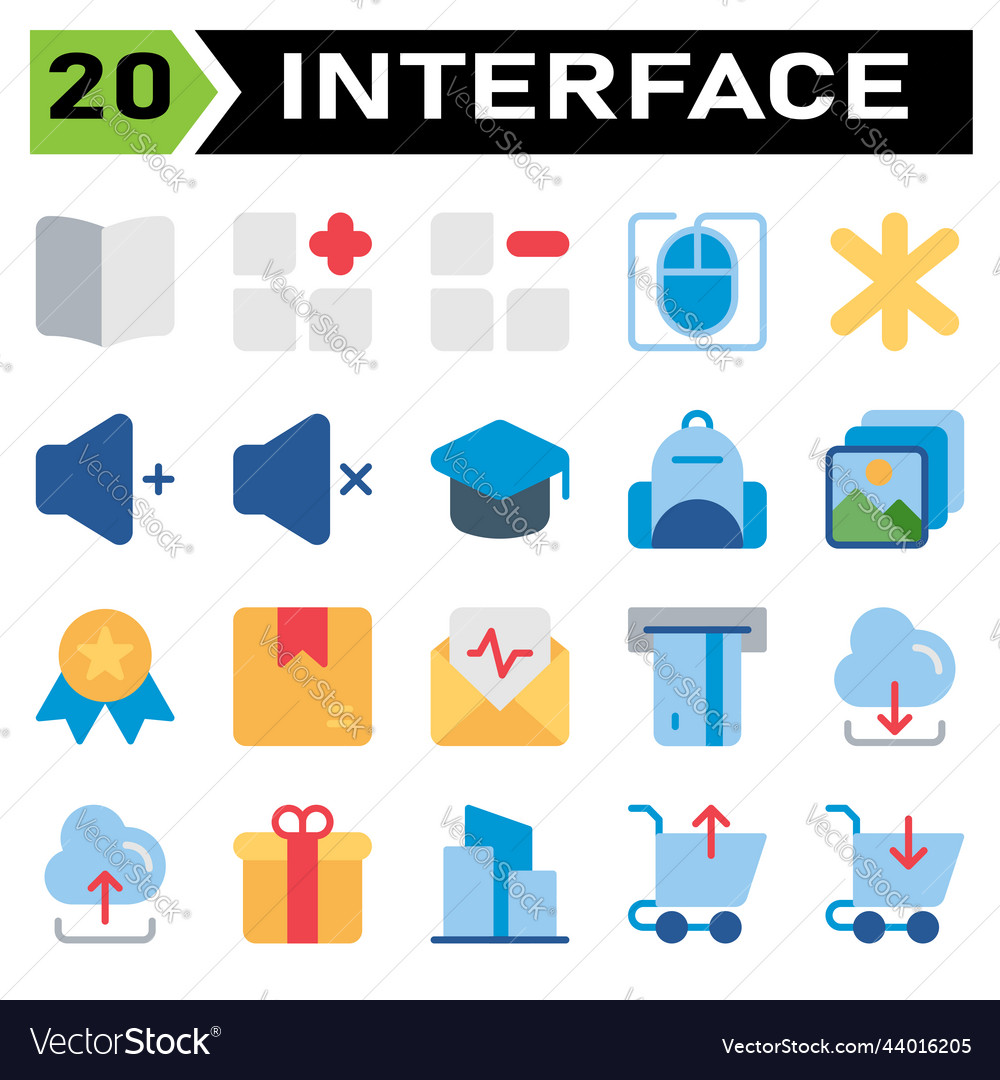 User interface icon set include book guide manual vector image User interface icon set include book guide manual
