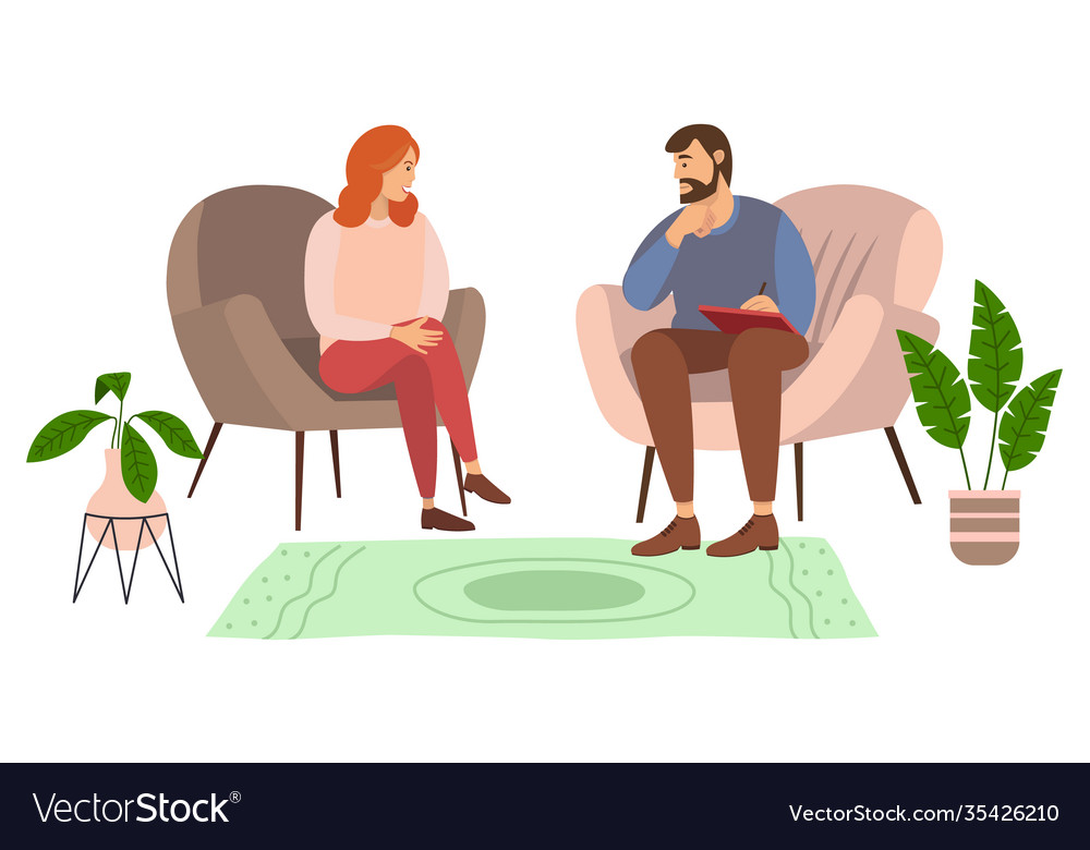 A man and woman are sitting on armchairs