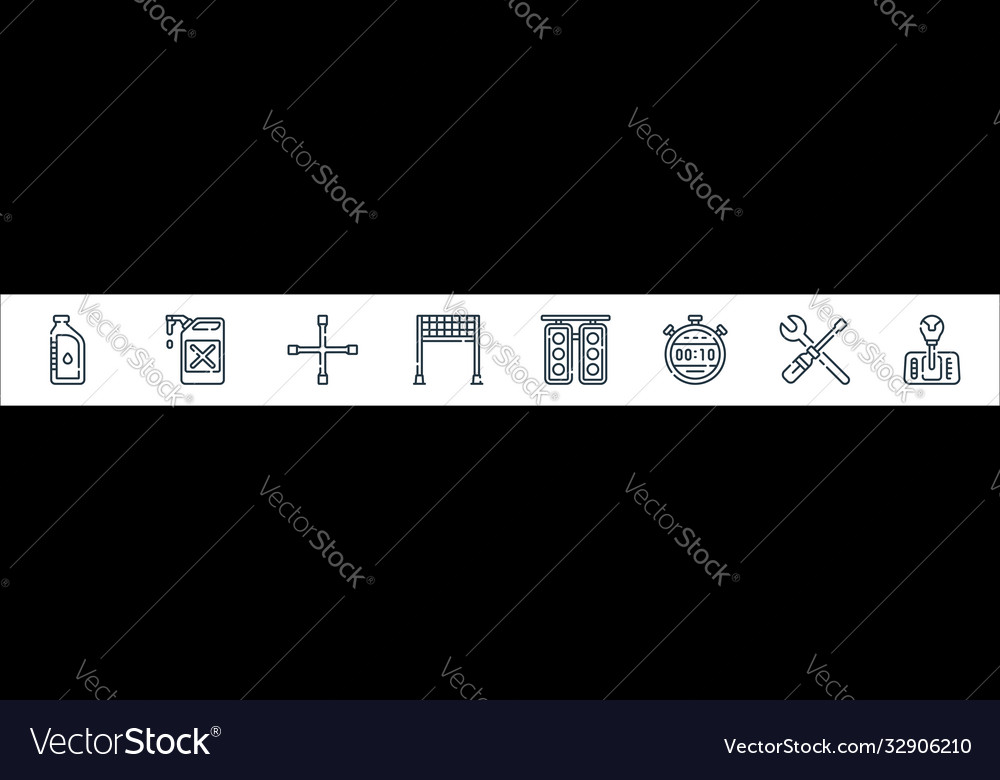 Auto racing line icons linear set quality vector image Auto racing line icons linear set quality