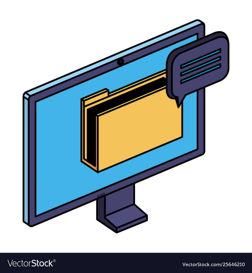 Computer with folder documents files and speech vector image Computer with folder documents files and speech