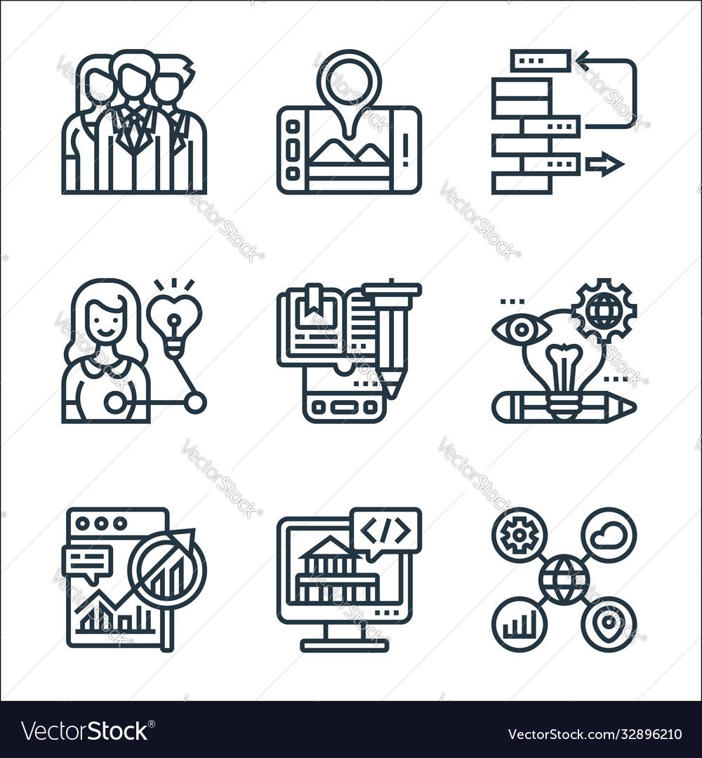 Digital transformation line icons linear set vector image Digital transformation line icons linear set