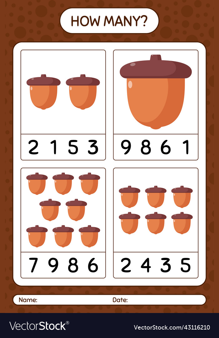 How many counting game with acorn worksheet vector image How many counting game with acorn worksheet
