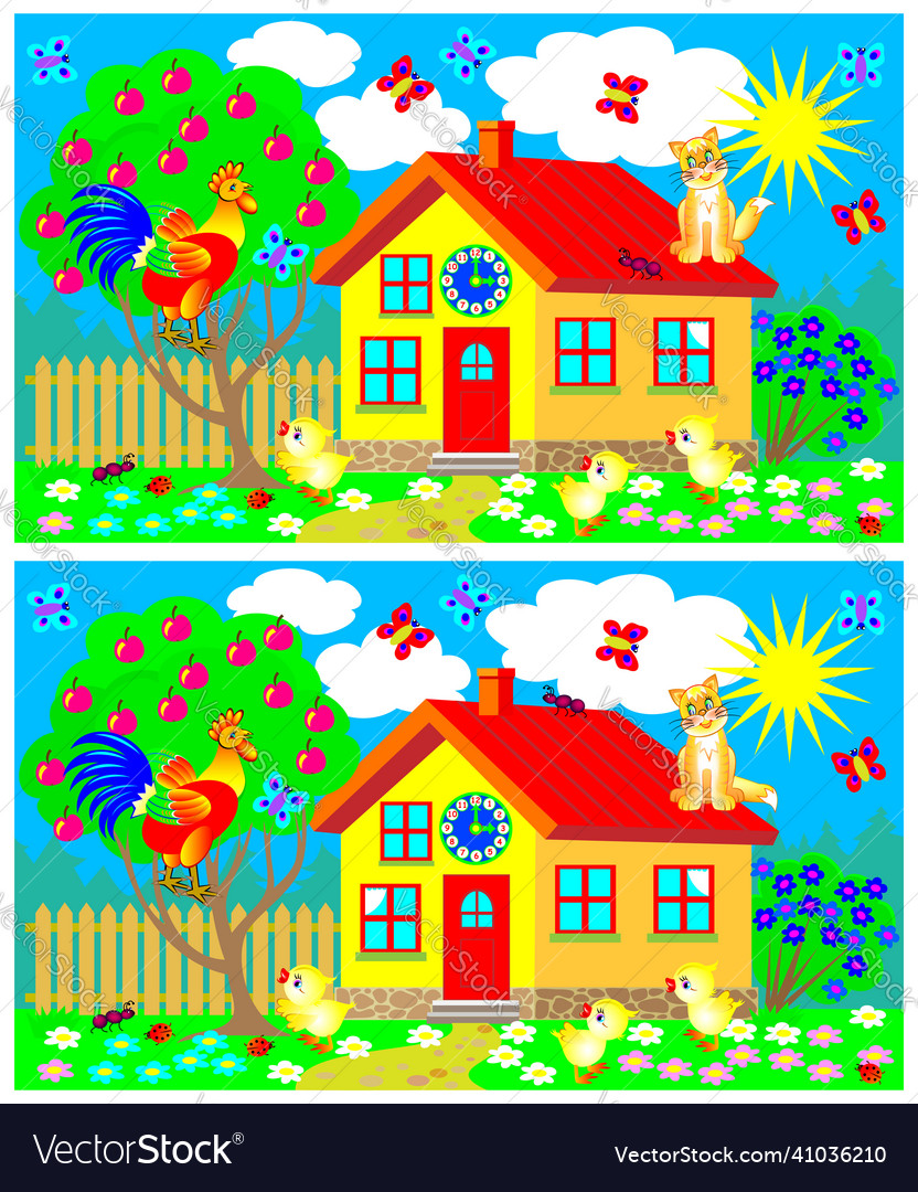 Need to find 7 differences exercises for young Vector Image