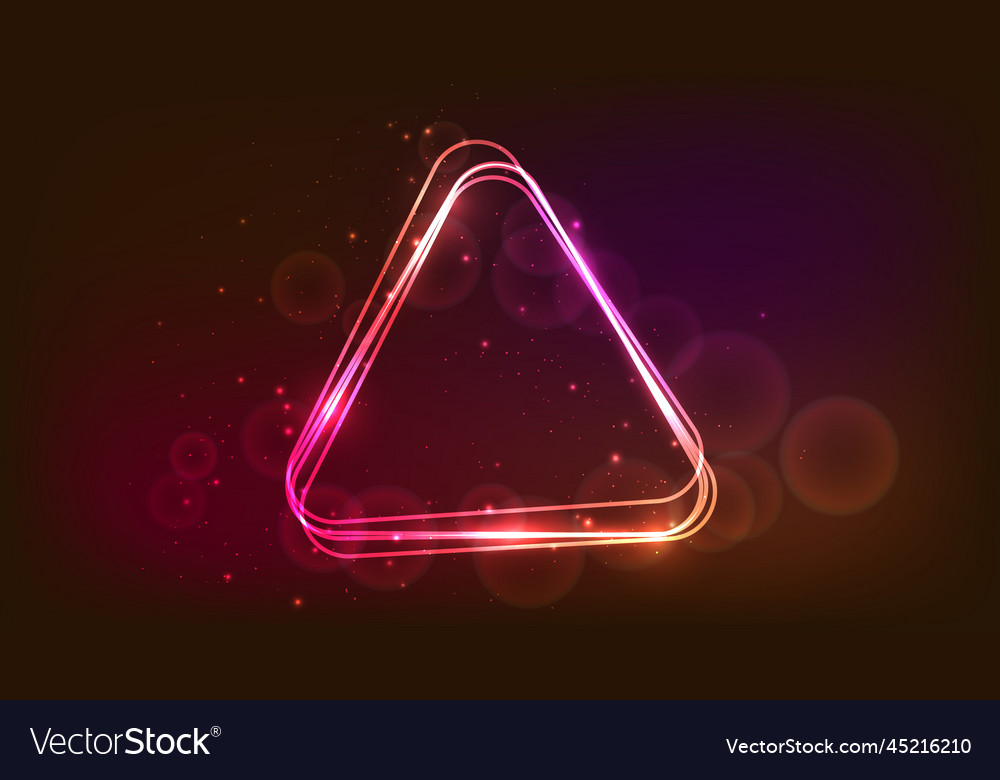 Neon rounded triangle frame with shining effects vector image Neon rounded triangle frame with shining effects