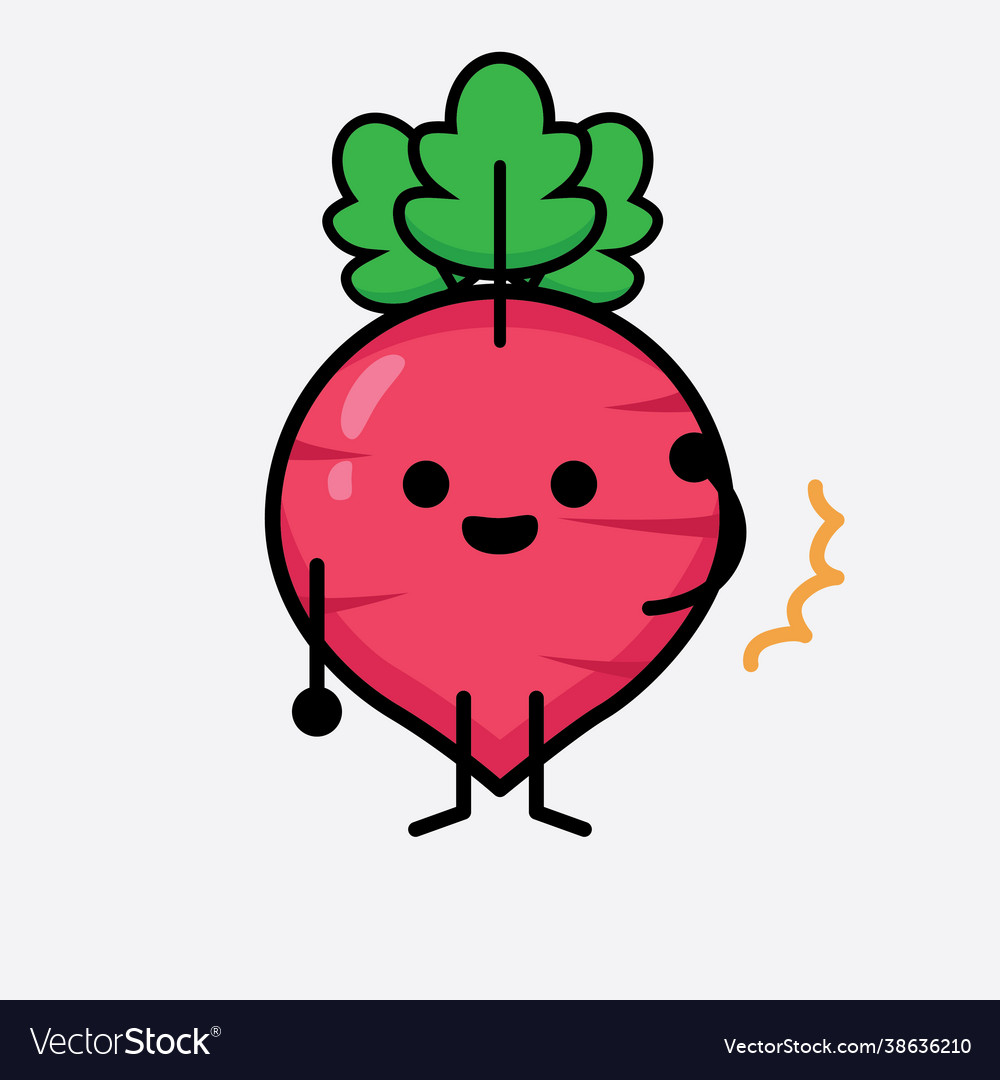 Red Radish Character With Cute Face And Simple Vector Image