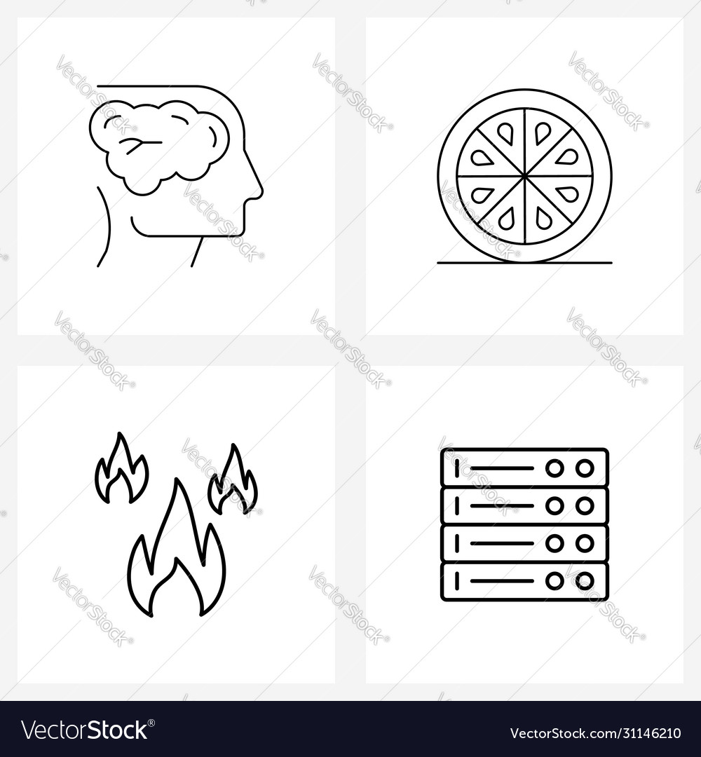 Set 4 simple line icons brain orange