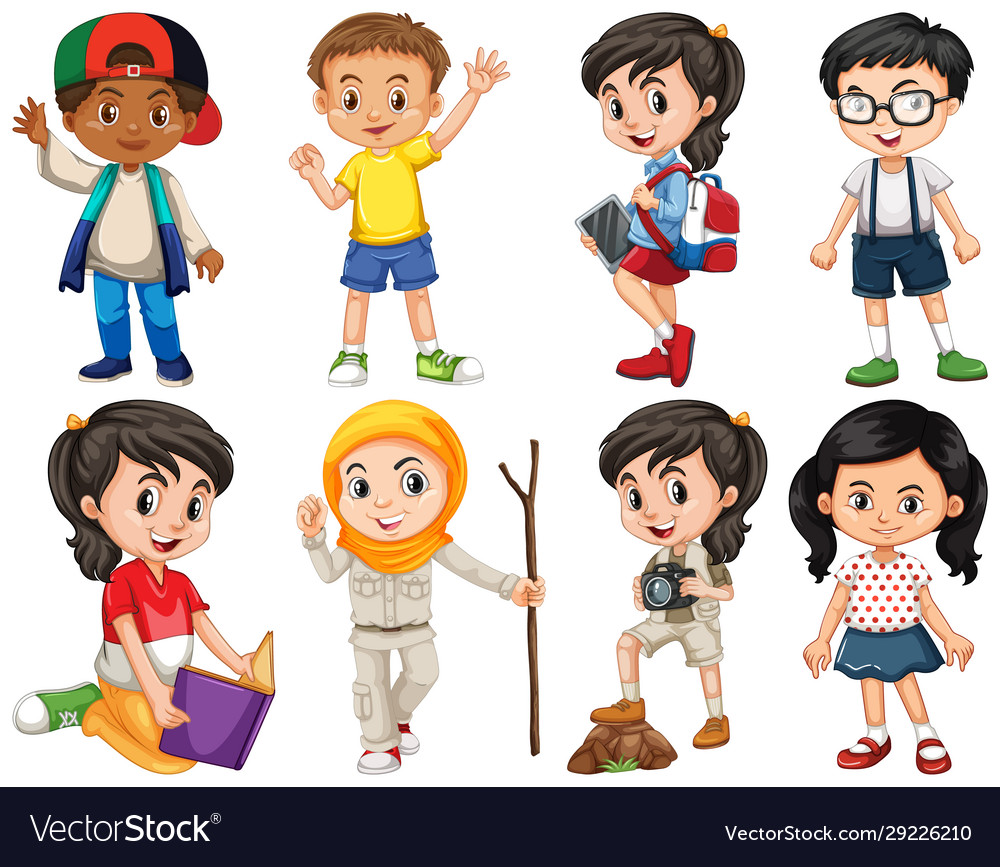 Set happy children doing different actions