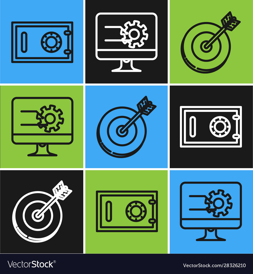 Set line safe target and computer monitor vector image Set line safe target and computer monitor
