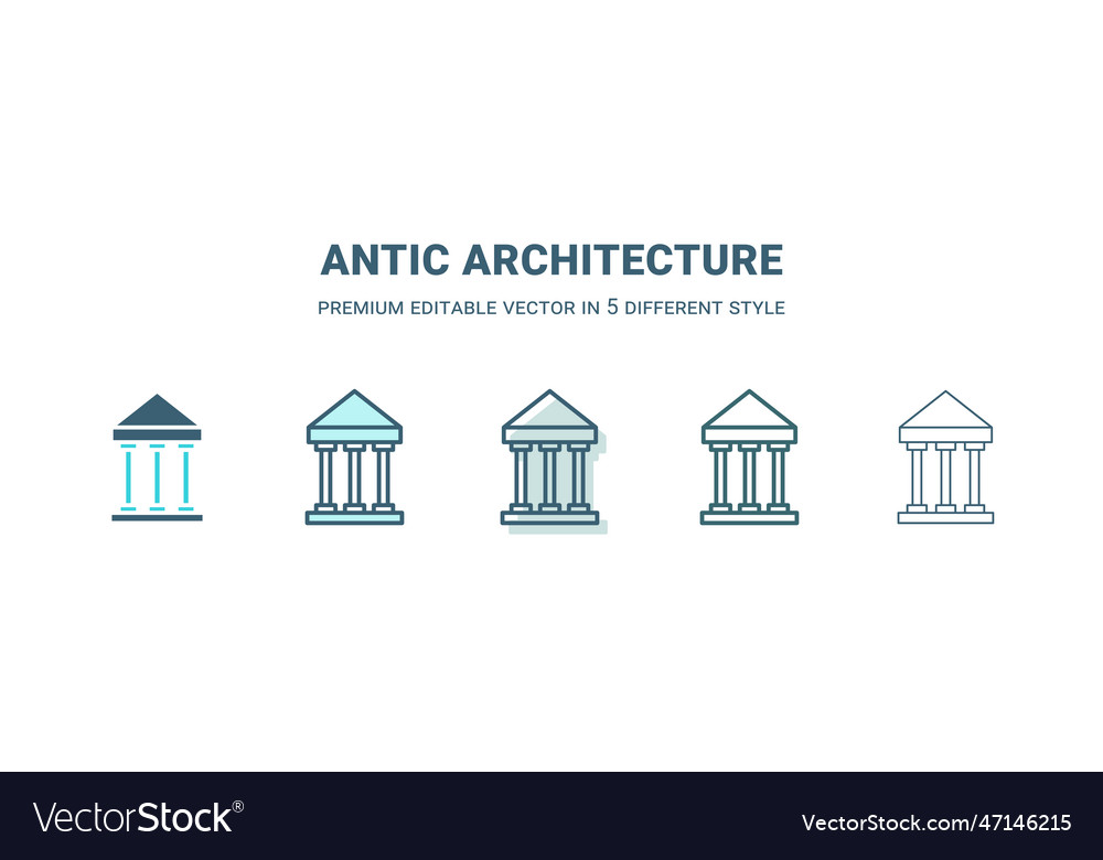 Antic architecture icon in 5 different style Vector Image Antic architecture icon in 5 different style