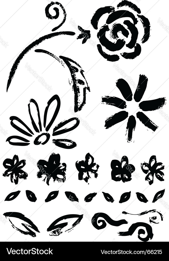 Collection of flower ink elements Royalty Free Vector Image