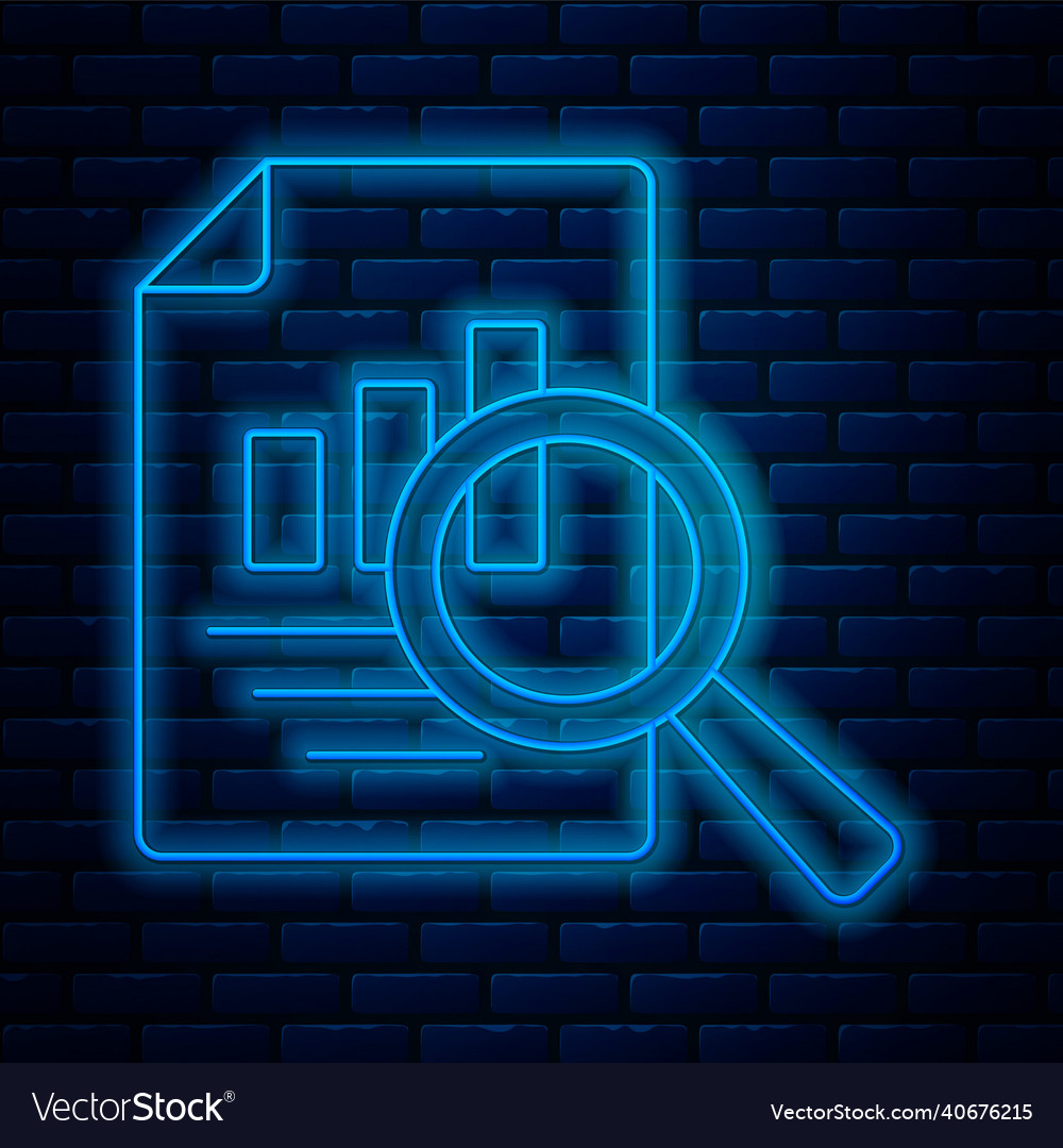 Glowing neon line document with graph chart icon vector image Glowing neon line document with graph chart icon