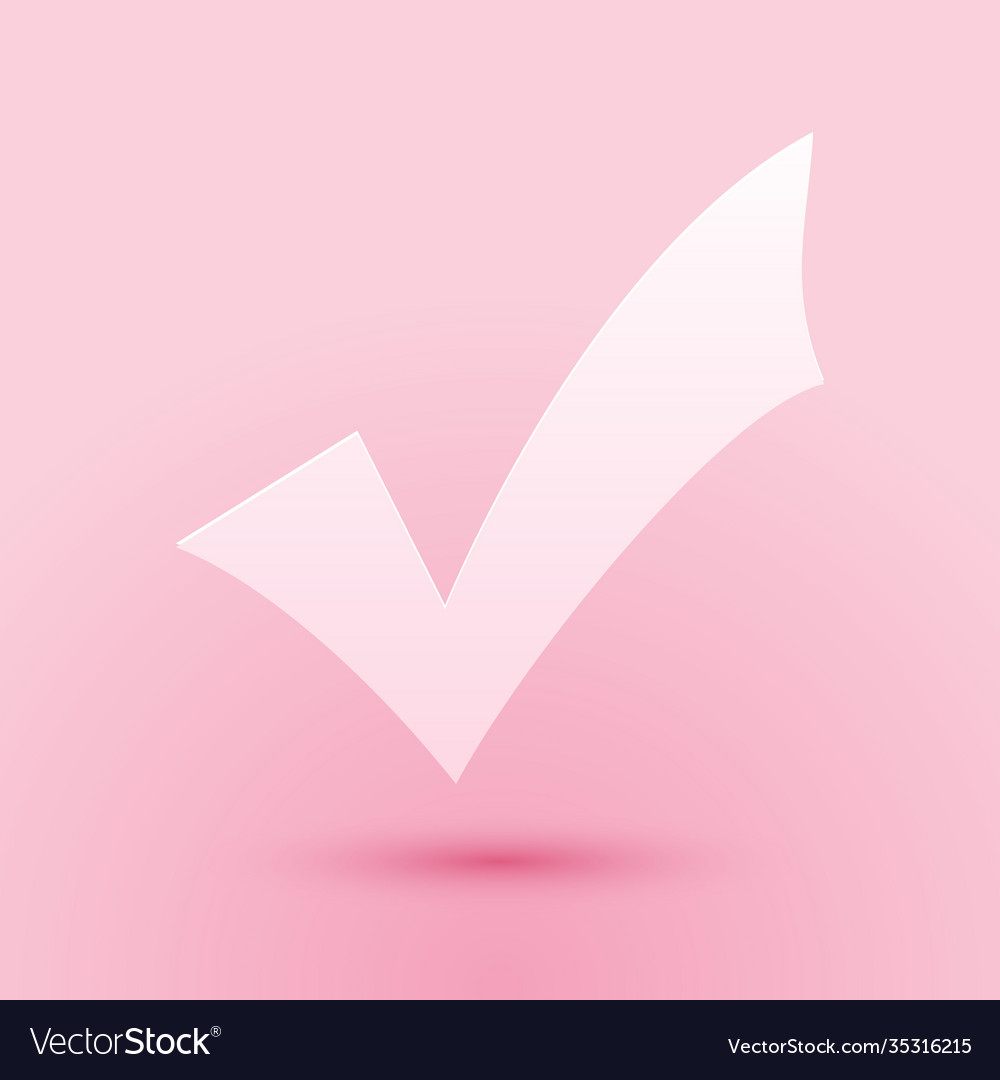 Paper cut check mark icon isolated on pink