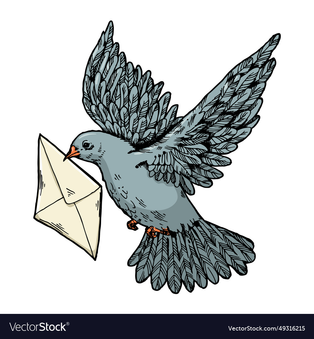 Postal dove with letter engraving style