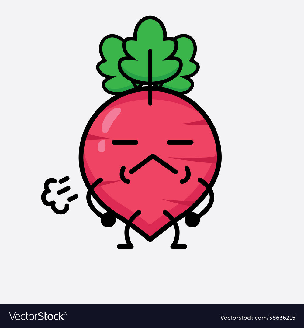 Red radish character with cute face and simple