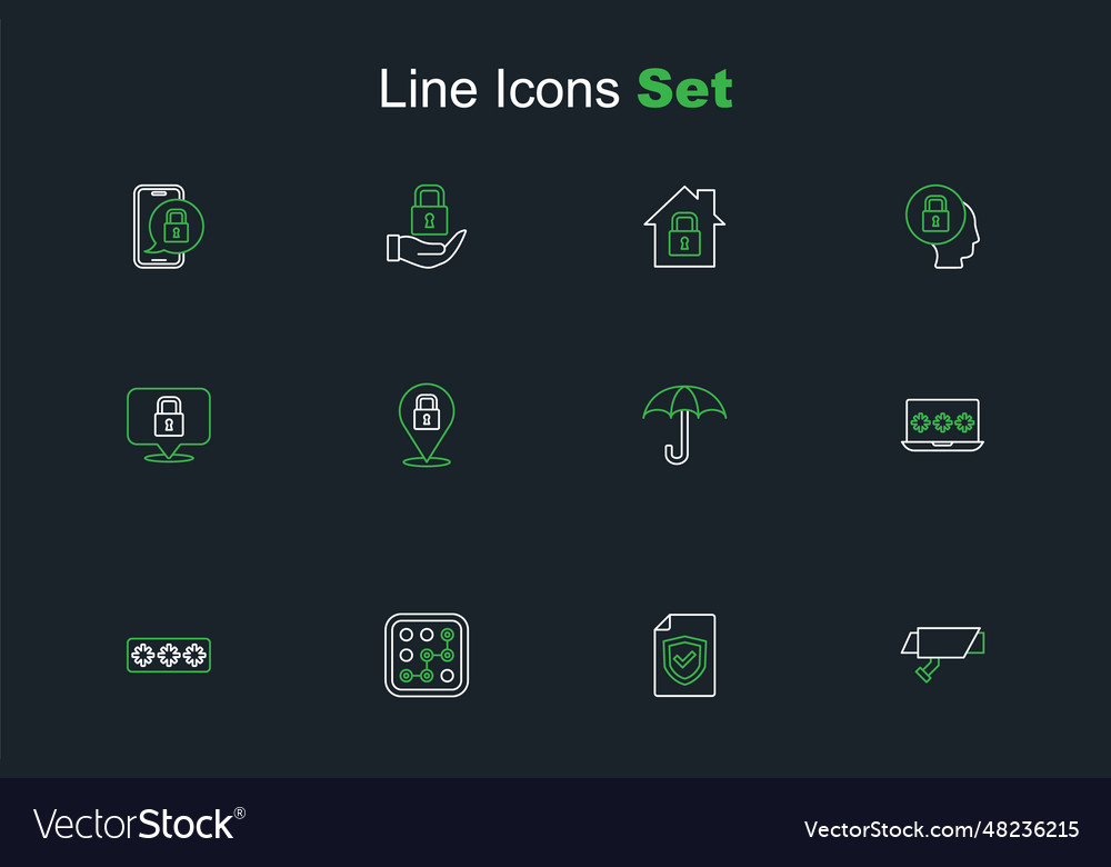 Set line security camera contract with shield vector image Set line security camera contract with shield