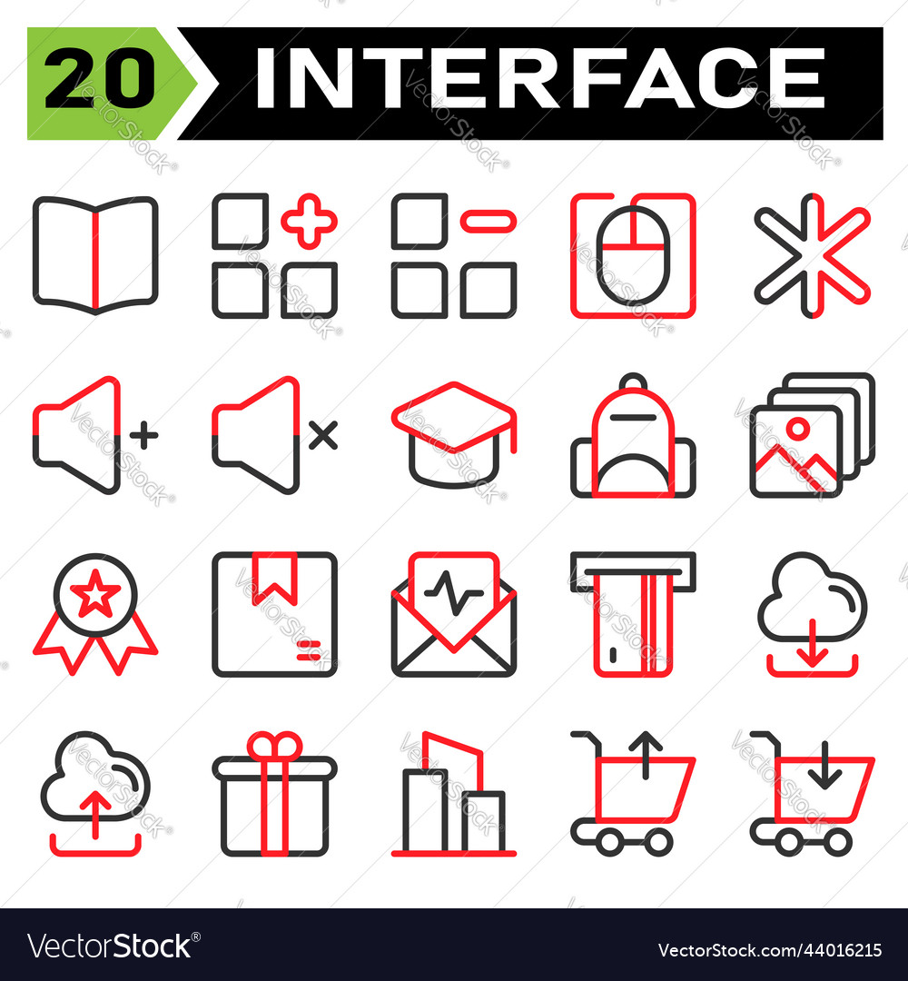 User interface icon set include book guide manual vector image User interface icon set include book guide manual