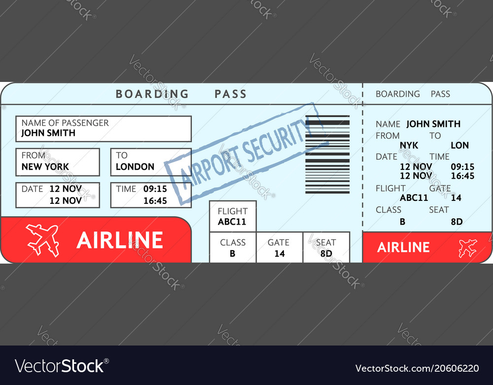 Airport ticket with filled fields and security Vector Image