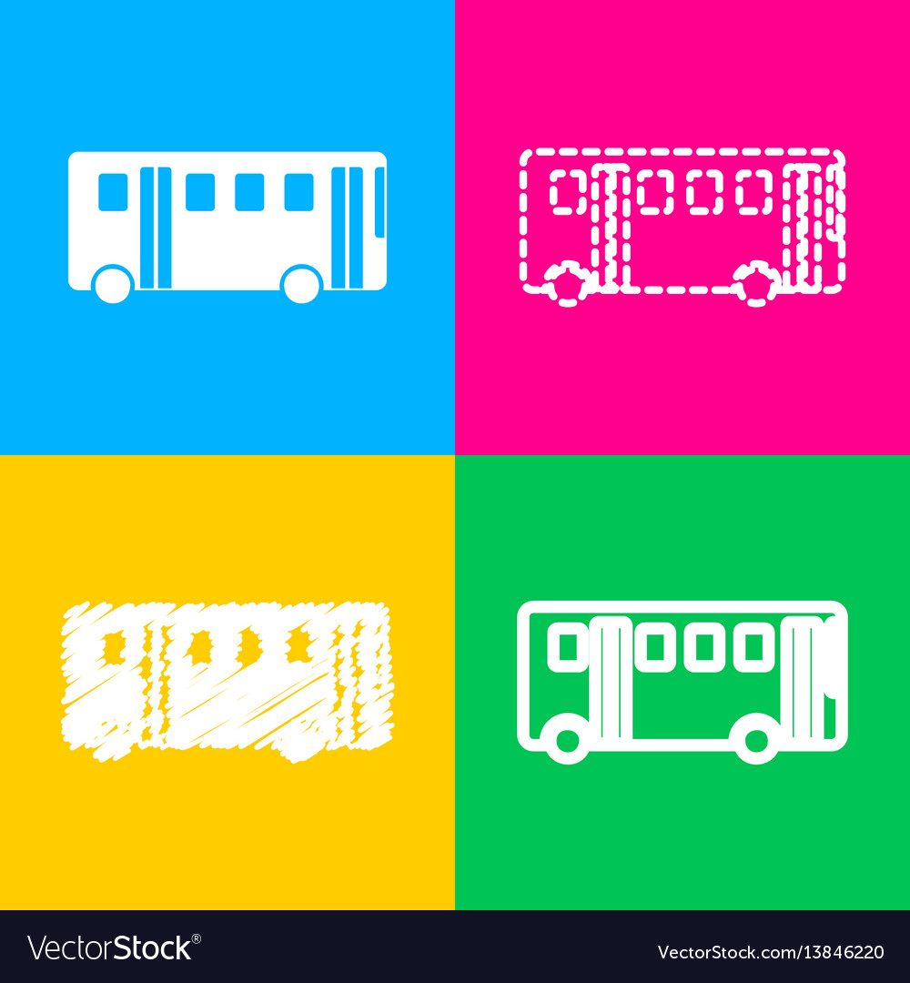 Bus simple sign four styles of icon on color