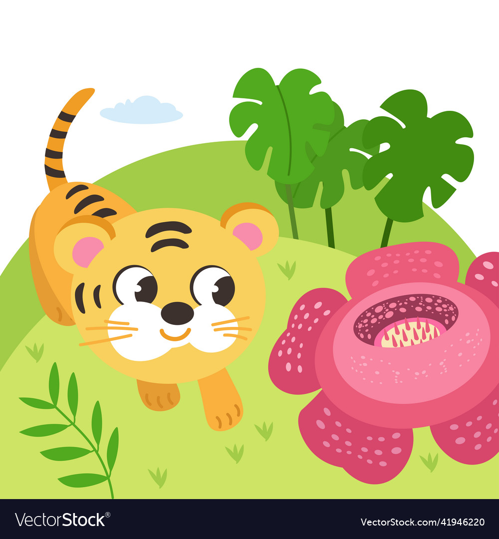 Süße Tiger Kub in der Natur Tier Cartoon Stil vector image Süße Tiger Kub in der Natur Tier Cartoon Stil