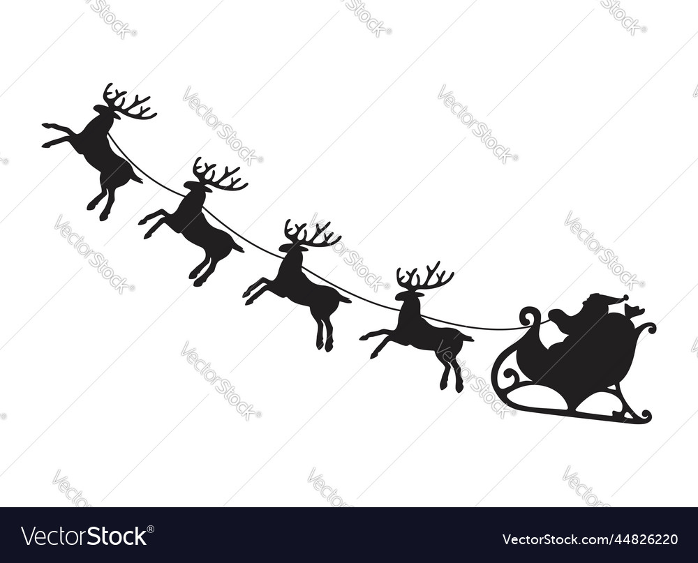 Santa claus and deers flying in the sky vector image Santa claus and deers flying in the sky