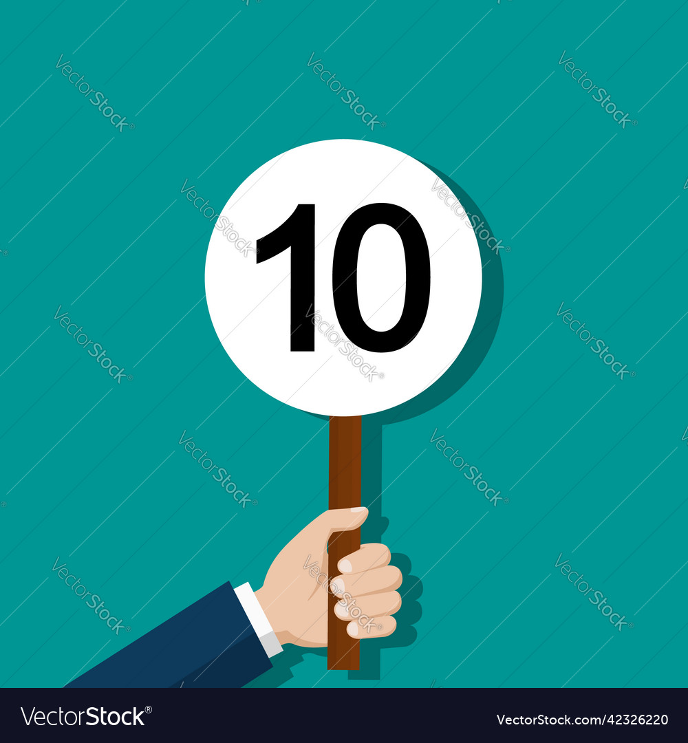 Scorecard with number 10 score card in hand Vector Image