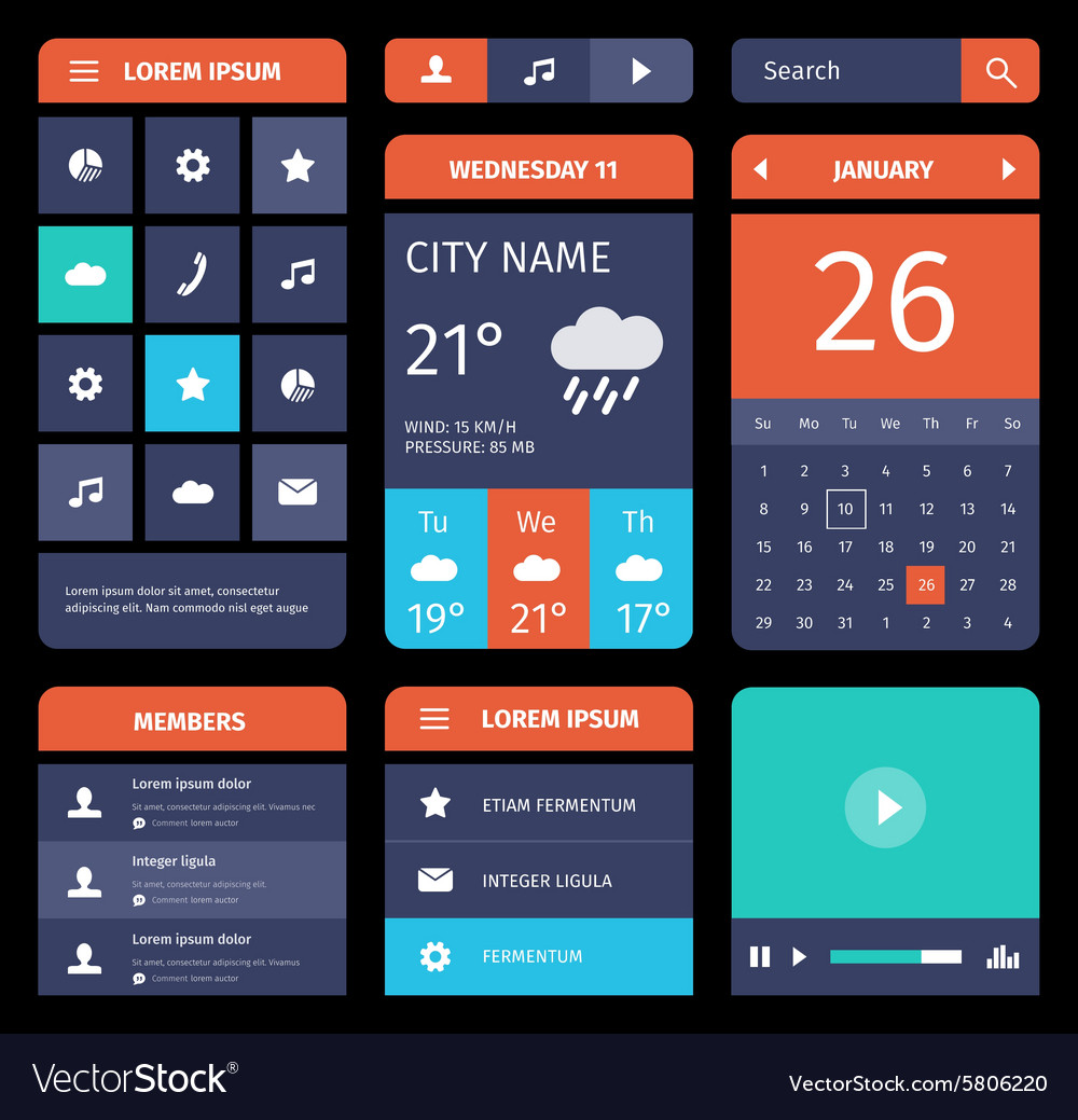 Set flat mobile elements design and icons Vector Image