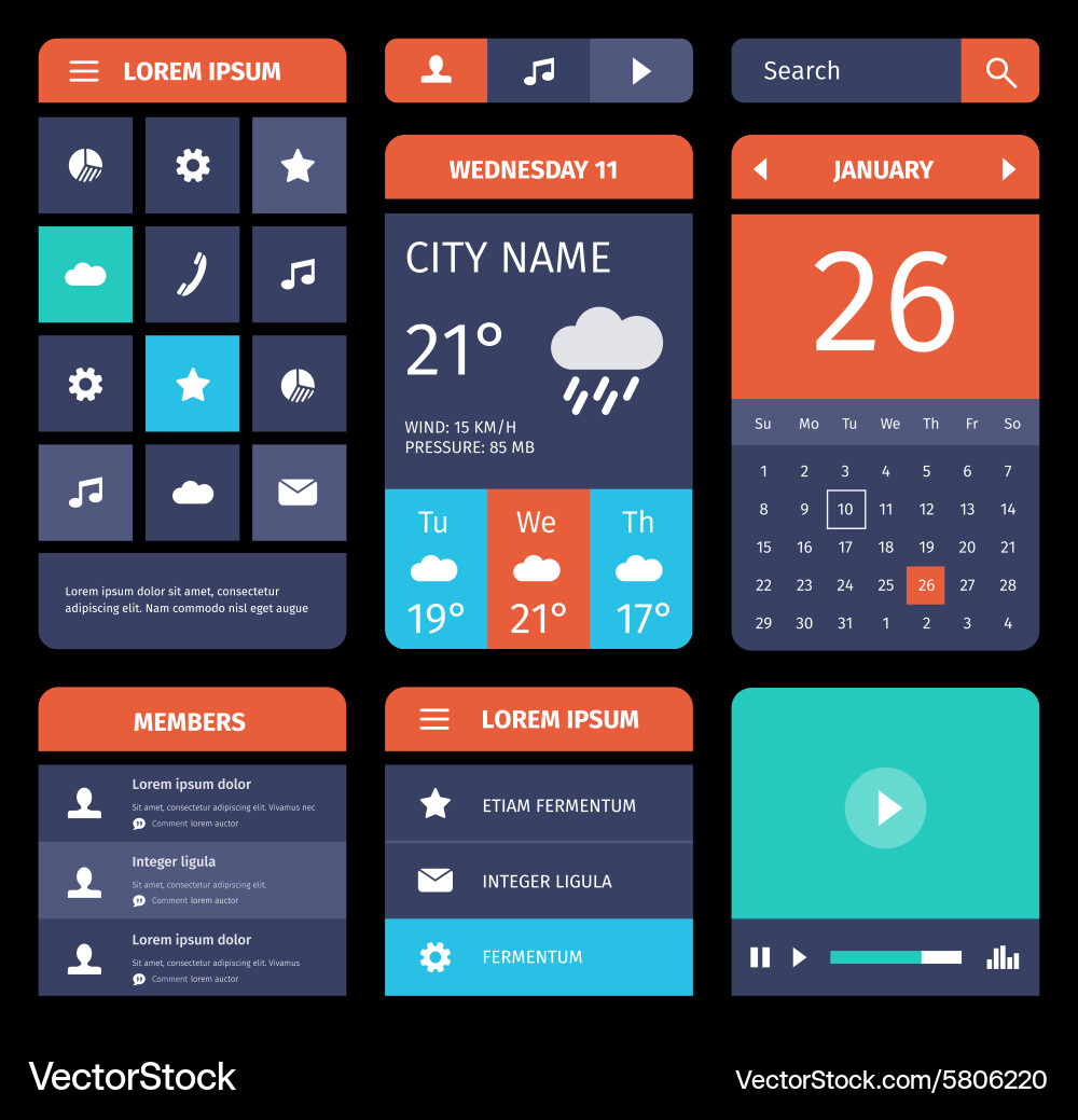 Set of flat mobile elements design and icons for Vector Image