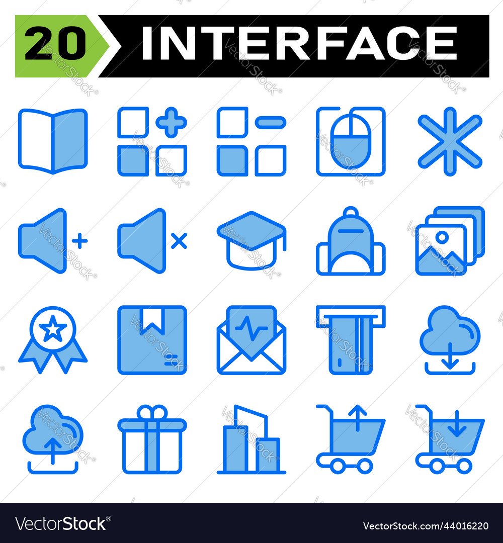 User interface icon set include book guide manual vector image User interface icon set include book guide manual
