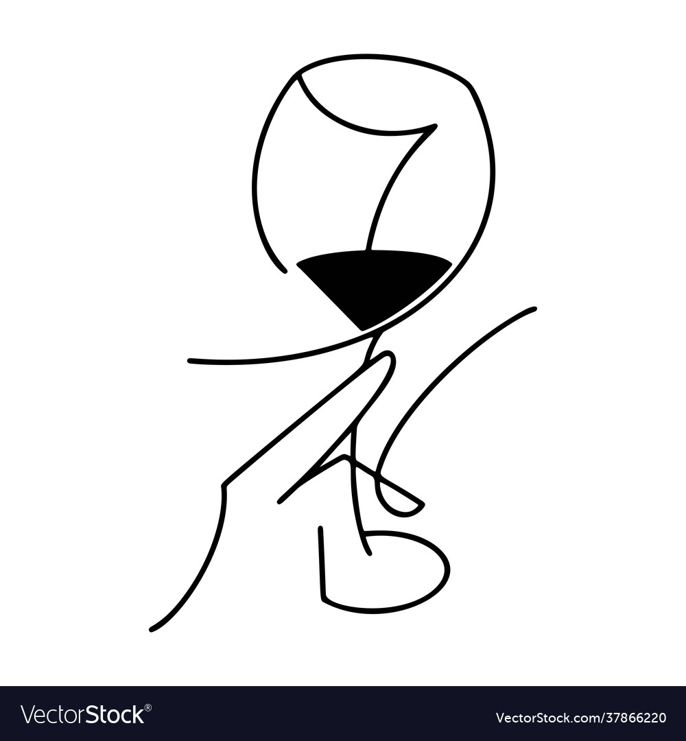 Wine glass in woman hand line art