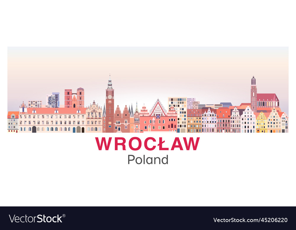 Wroclaw skyline in bright color palette poster
