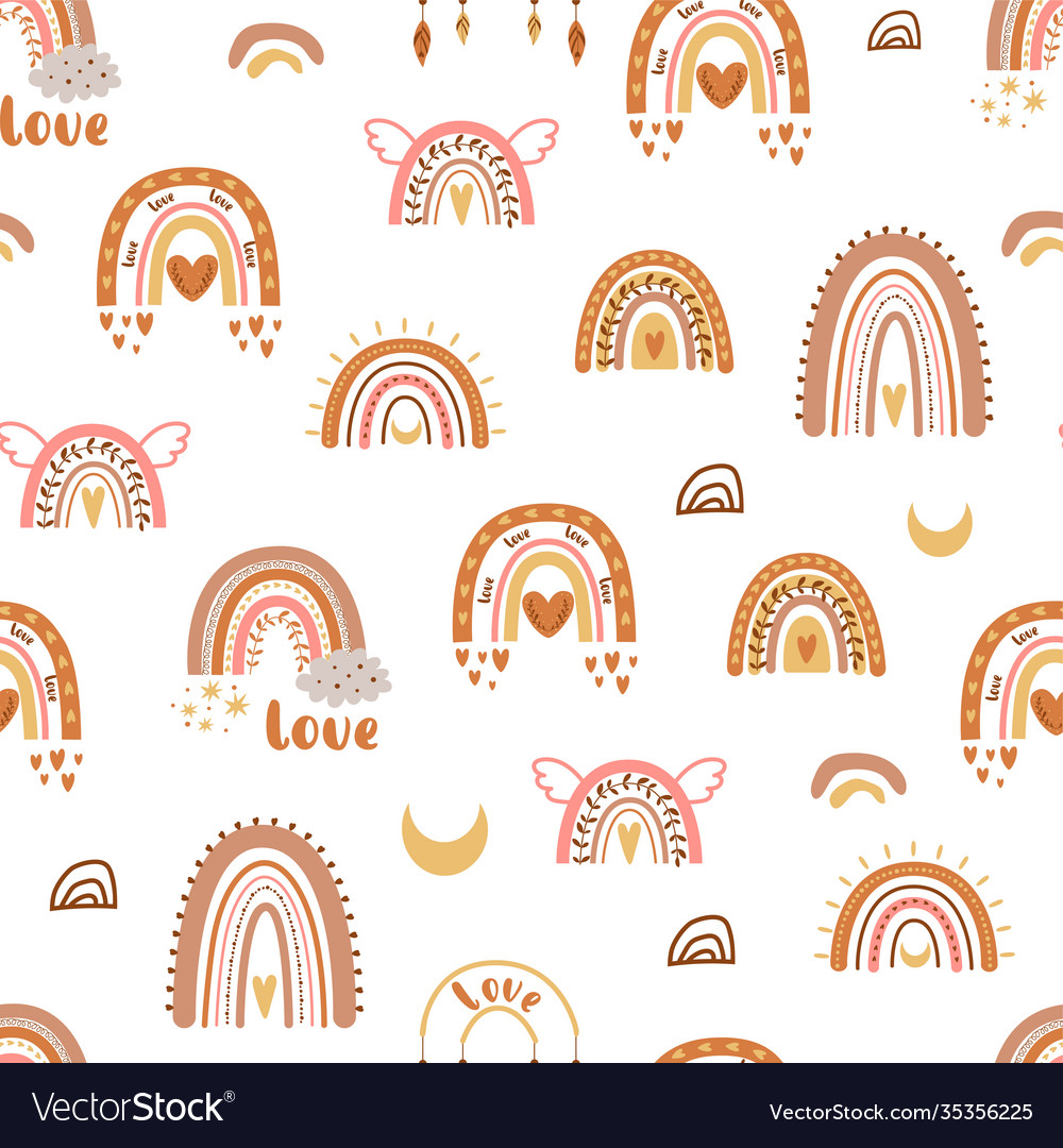 Boho rainbow love pattern trendy cute rainbows Vector Image